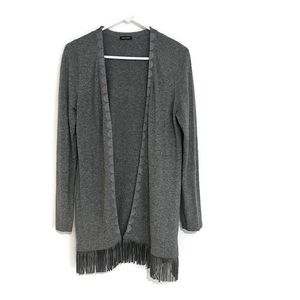 Suede Fringe Soft Cardigan Tunic Gray Women's Size Small Open by GERRY WEBER